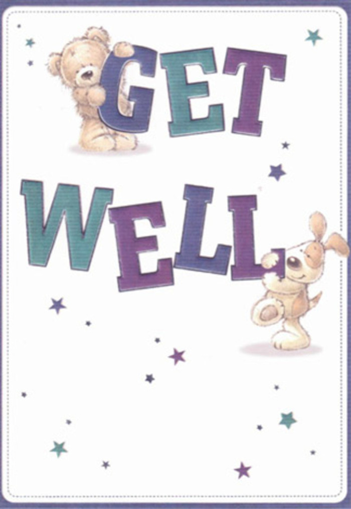 This get well card, brimming with cheery reassurance, echoes the easy warmth of Crofton Park's close-knit community. Friendly illustrations of a bear and a puppy, crafted with an eye for childlike innocence, gather around uplifting typography shaded in deep purples and aquas. Their soft, smile-filled faces exude genuine care-much like the welcoming spirit you'll find at local spots such as Crofton Park's Saturday market. Playful stars twinkle among the joyful letters, scattering hopeful wishes through a bright white background reminiscent of morning light in Hilly Fields. The bear's textured fur and the puppy's velvety ears evoke a sense of touch, as comforting and familiar as a favorite blanket or a freshly delivered bouquet. This card carries the same heartfelt intention as a hand-tied arrangement prepared for a neighbor in recovery, bringing together comfort, optimism, and gentle artistry. With every painted brushstroke, the mood is lifted, suggesting the restorative power of community kindness found throughout Crofton Park. Perfect for cheering up loved ones of any age, this scene transforms a simple message into a celebration of encouragement.